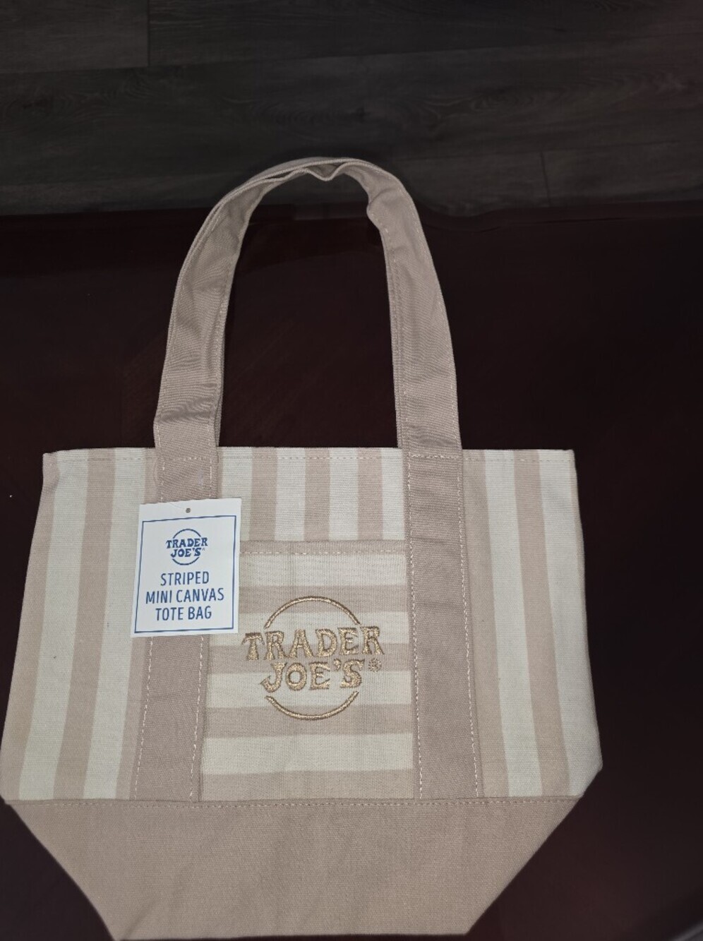 NWT- Trader Joe's Beige & Cream Striped Tote Bag - Picture 5 of 5
